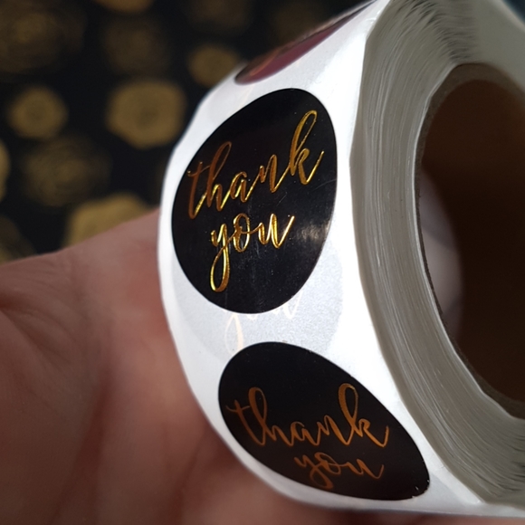 3/25$ 200 pcs Black & Gold Thank You Stickers 1" Inch - Picture 8 of 13